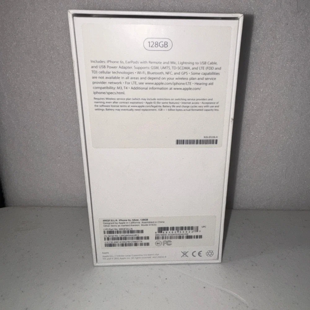 Apple iPhone 6s Silver 128GB A1633 Box‎ ONLY